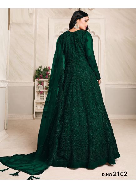 Dark Forest Green Net Ankle-Length Salwar Suit