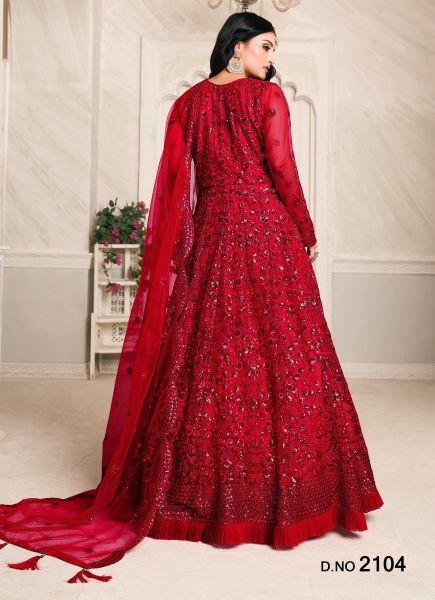 Dark Red Net Ankle-Length Salwar Suit