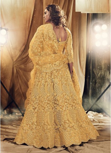 Yellow Net With Satin 2 Layer Inner With Can Can Wedding Lehenga Choli