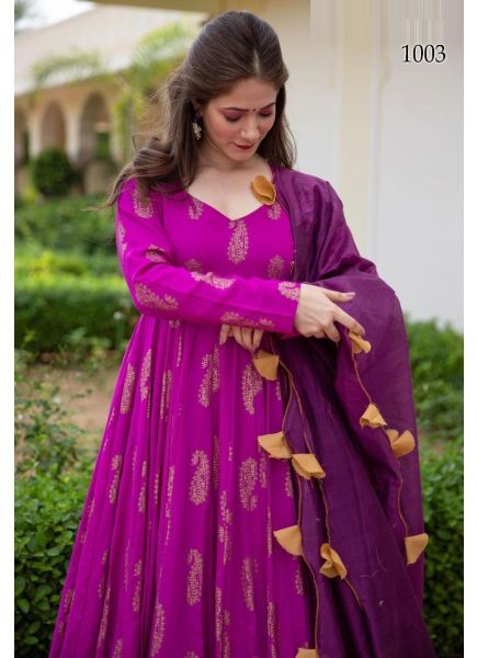Violet Pure Rayon Gown with Dupatta
