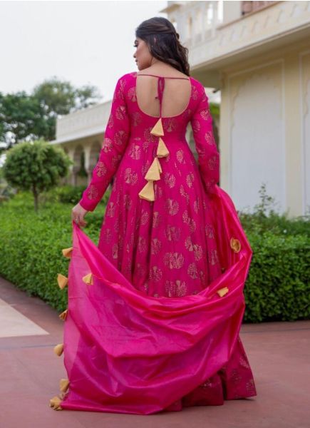 Deep Pink Pure Rayon Gown with Dupatta