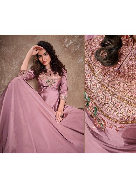 Pink Silk Readymade Gown with Dupatta