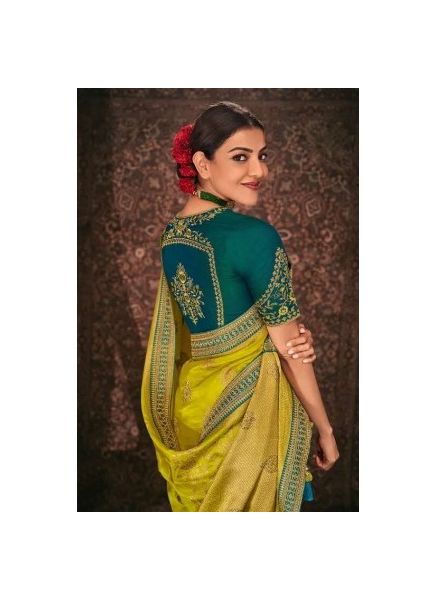 Lime Yellow Silk Embroidery Saree 