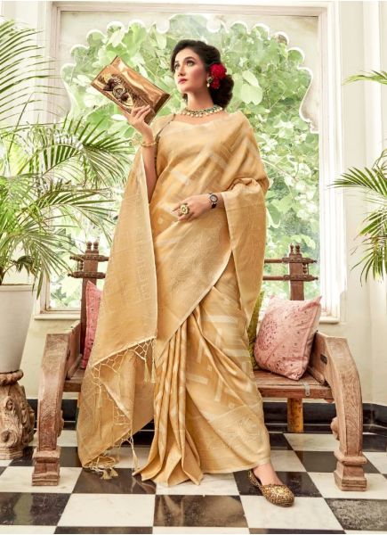 Cream Soft Handloom Weaving Silk Saree
