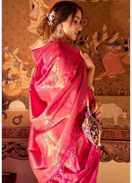 Deep Pink Soft Handloom Weaving Silk Saree