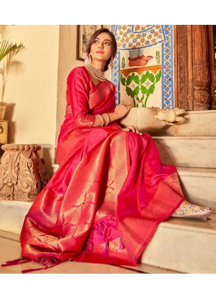 Red Soft Handloom Weaving Silk Saree