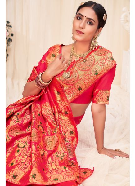 Crimson Red Banarasi Silk Kanjivaram Saree
