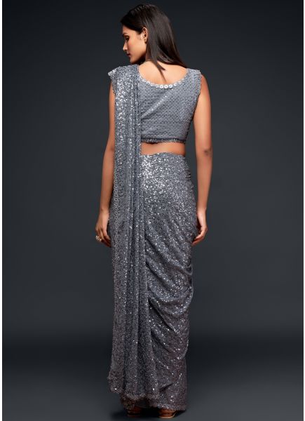 Gray Georgette With Sequins Work Saree