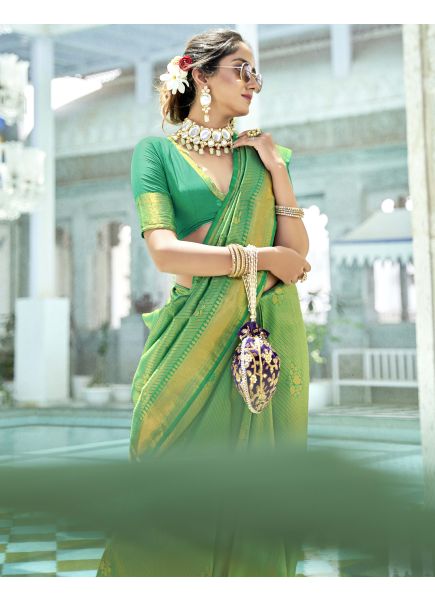 Light Green Soft Kanjivaram Silk Saree
