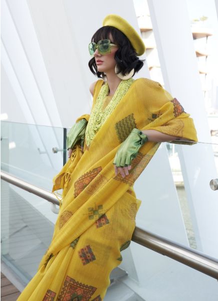 Yellow Tissue Zari Woven Silk Party-Wear Saree
