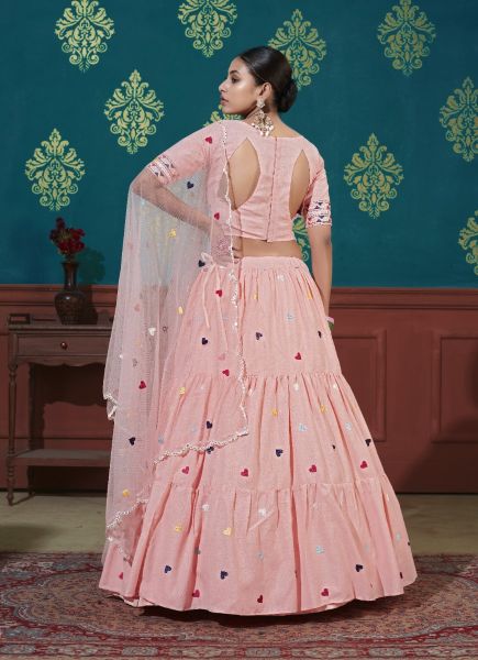 Pink Cotton Thread Embroidery Work Stylish Lehenga Choli