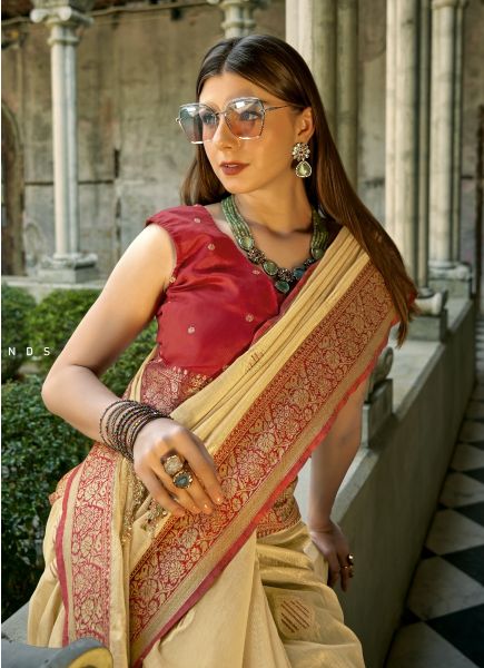 Burlywood Woven Tissue Silk Saree For Traditional / Religious Occasions