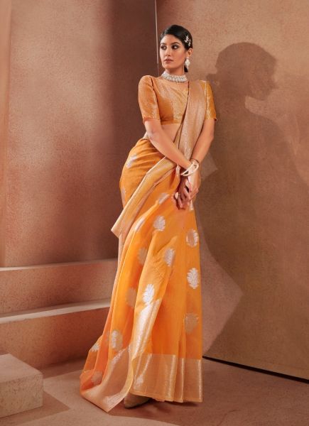 Orange Modal Silk With Zari Weaving Saree