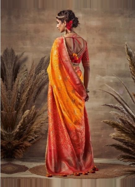 Orange Georgette Silk Embroidery Saree