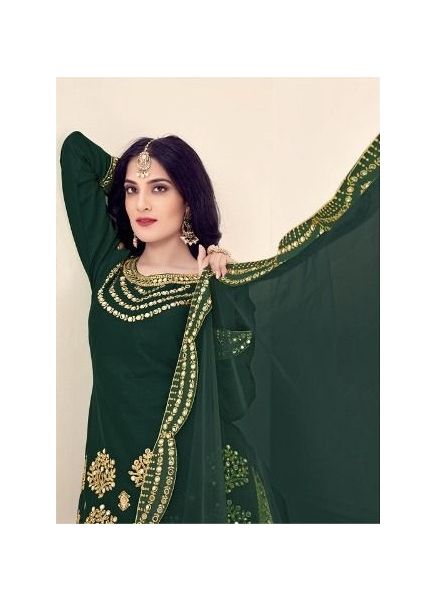 Dark Green Soft Silk With Embroidery Work Patiala Salwar Kameez