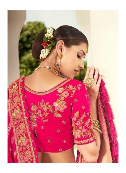 Deep Pink Banarasi Silk Jacquard Bridal Lehenga Choli