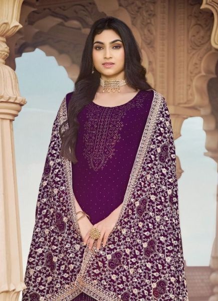 Purple Georgette Sharara-Bottom Salwar Kameez