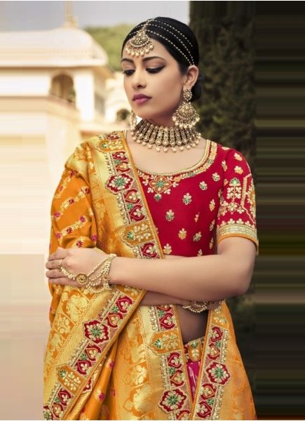 Orange Banarasi Silk Jacquard Bridal Lehenga Choli