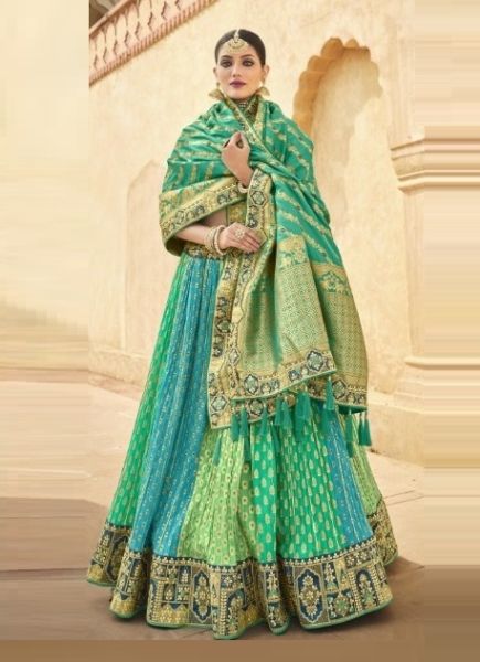 Light Green Banarasi Silk Jacquard Bridal Lehenga Choli