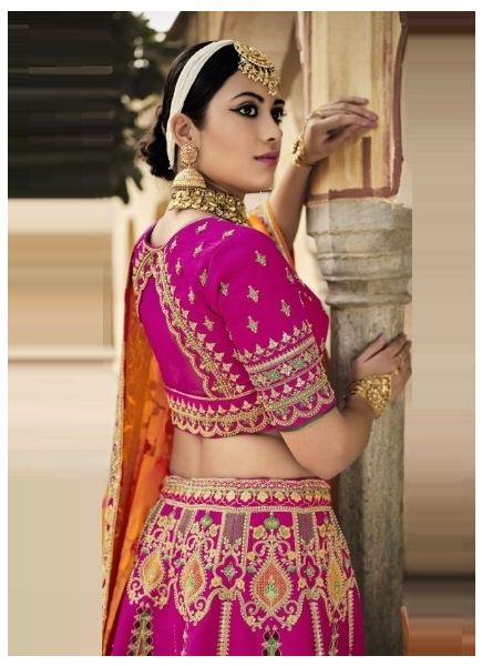 Deep Pink Banarasi Silk Jacquard Bridal Lehenga Choli