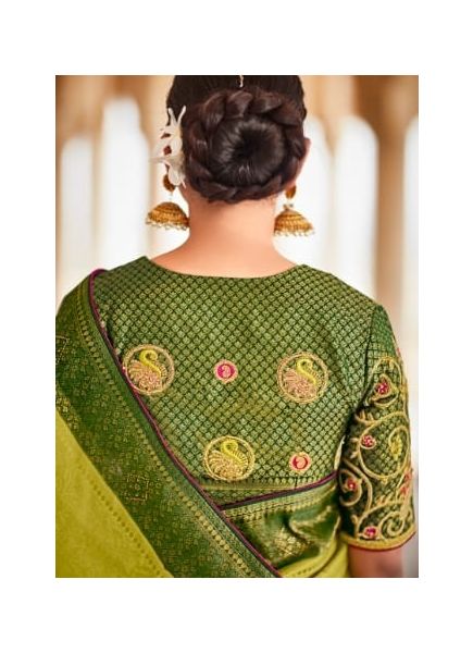 Light Olive Green Silk Embroidery Saree