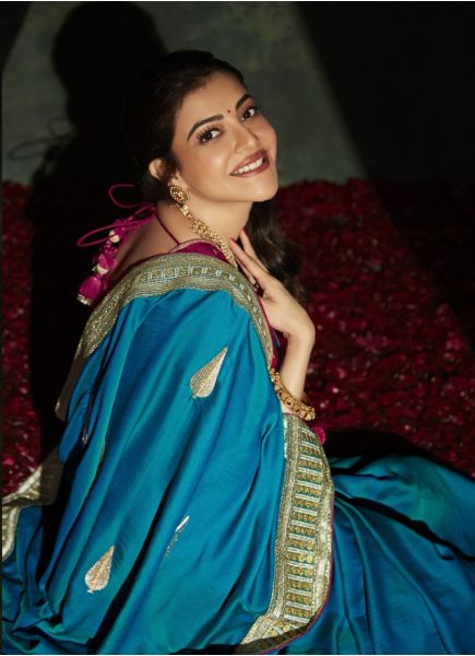Royal Blue Organza Silk Embroidery Wedding-Wear Saree