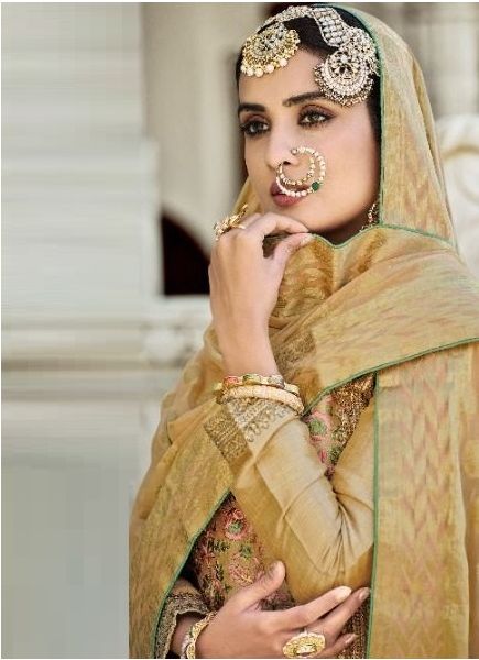 Burlywood Handloom Silk Embroidery Party-Wear Trending Salwar Kameez