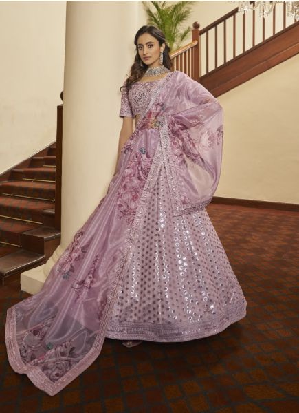 Lilac Art Silk Embroidery & Sequins-Work Party-Wear Stylish Lehenga Choli
