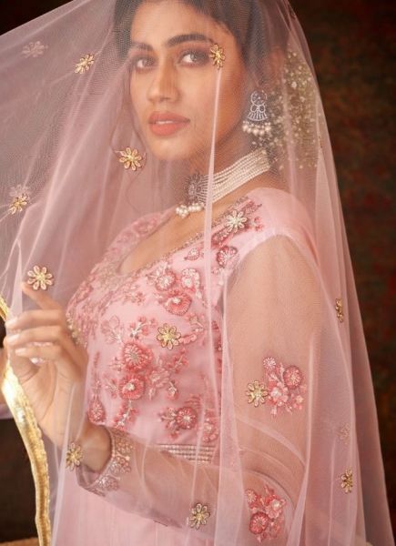 Pink Net With Embroidery Party-Wear Anarkali Salwar Kameez