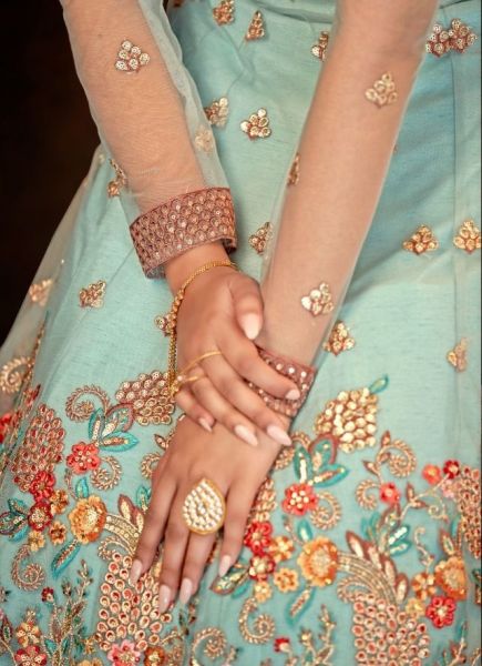 Aqua Net With Embroidery Party-Wear Anarkali Salwar Kameez