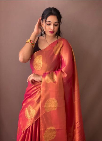 Crimson Red Pure Tissue Silk With Zari Weaving Festive-Wear Saree