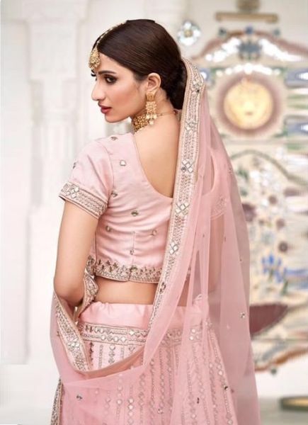 Baby Pink Silk Mirror-work wedding-wear Bridal Lehenga Choli