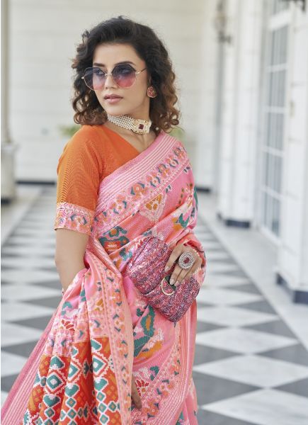 Pink Patola Silk Weaving Festive-Wear Saree