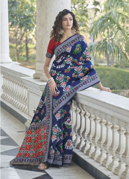 Blue Patola Silk Weaving Festive-Wear Saree