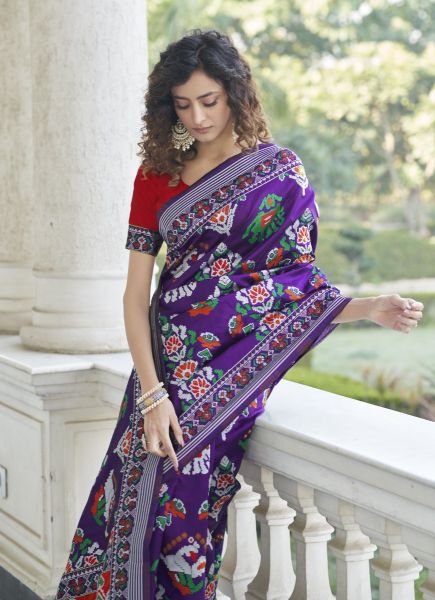 Purple Patola Silk Weaving Festive-Wear Saree
