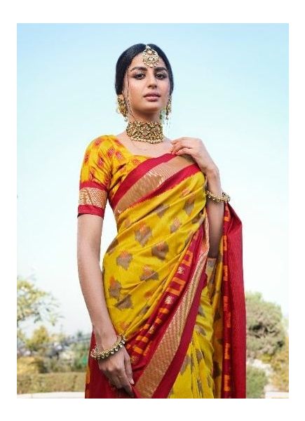 Yellow Bhagalpuri Silk Patola Weaving Festive-Wear Saree