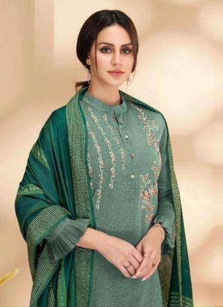 Sage Green Cotton With Embroidery Office-Wear Pant-Bottom Readymade Salwar Kameez