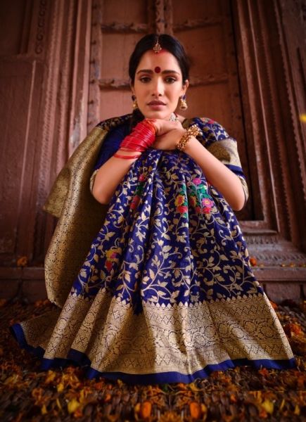 Blue Silk Weaving Festive-Wear Banarasi Silk Saree