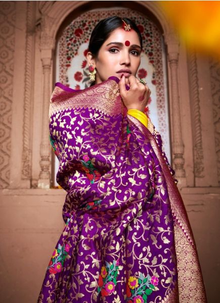 Purple Silk Weaving Festive-Wear Banarasi Silk Saree