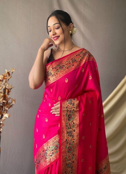 Deep Pink Paithani Silk Weaving Festive-Wear Saree