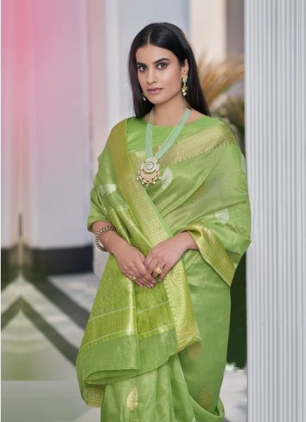 Light Green Tissue Silk Banarasi Weaving Festive-Wear Saree