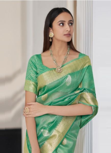 Mint Green Tissue Silk Banarasi Weaving Festive-Wear Saree