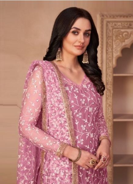 Dark Pink Cotton Embroidered, Thread & Sequins Work Festive-Wear Salwar Kameez