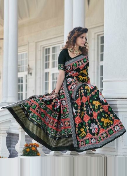 Black Patola Silk Weaving Festive-Wear Saree