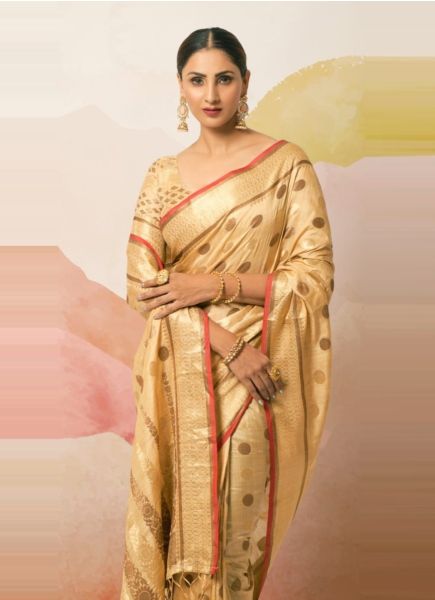 Burlywood Ghicha Silk With Zari Weaving Festive-Wear Saree