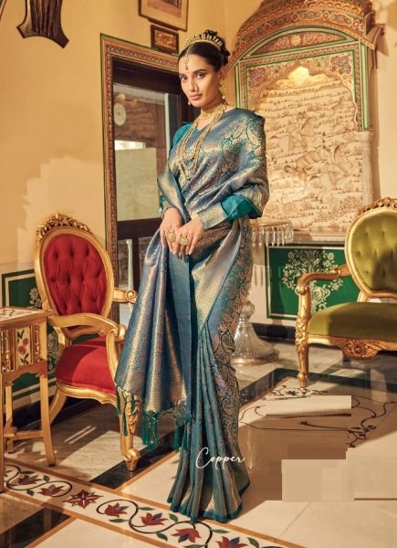 Teal Green Soft Handloom Weaving Festive-Wear Kanjivaram Silk Saree