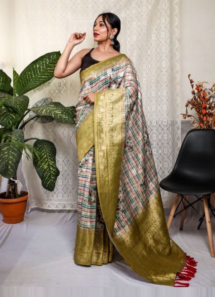 Golden Green Silk Digital Print Festive-Wear Fashionable Saree
