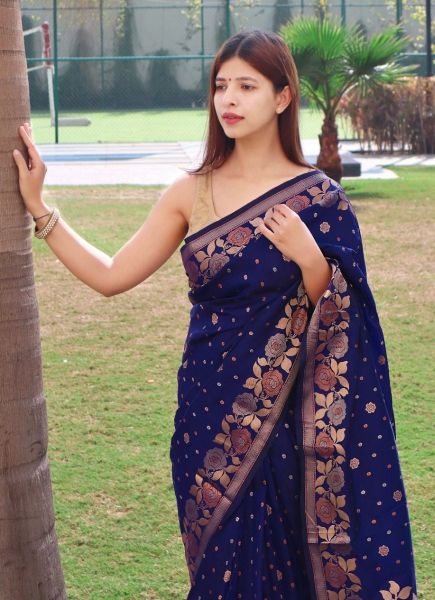 Blue Silk Weaving Festive-Wear Fashionable Saree