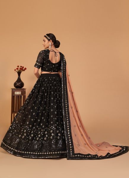 Black Georgette Sequins & Embroidery Work Festive-Wear Stylish Lehenga Choli [Can-Can] 