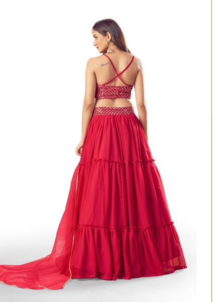 Crimson Red Georgette Thread, Embroidery & Sequins-Work Party-Wear Stylish Lehenga Choli